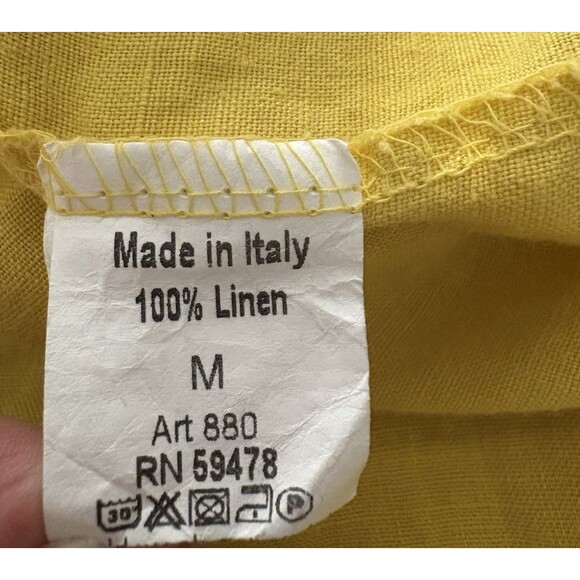 TERZO MILLENNIO Linen Top Button Back M Yellow Lagenlook Beach Lightweight Italy - Picture 14 of 16